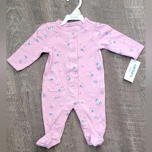Carter's Other - Carter's Baby Footted Onesie 3M Lilac Floral Long Sleeves 100% Cotton Bows